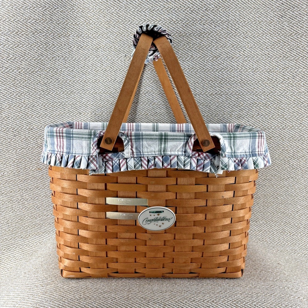 1997 Longaberger Classic Stain Magazine Basket & Liner Tie On 500 Club